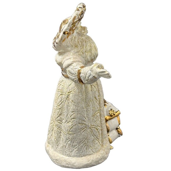 Vintage Ceramic Gold and White Santa Waving with Sleigh of Flowers 9.5 Inch Tall - Picture 4 of 6